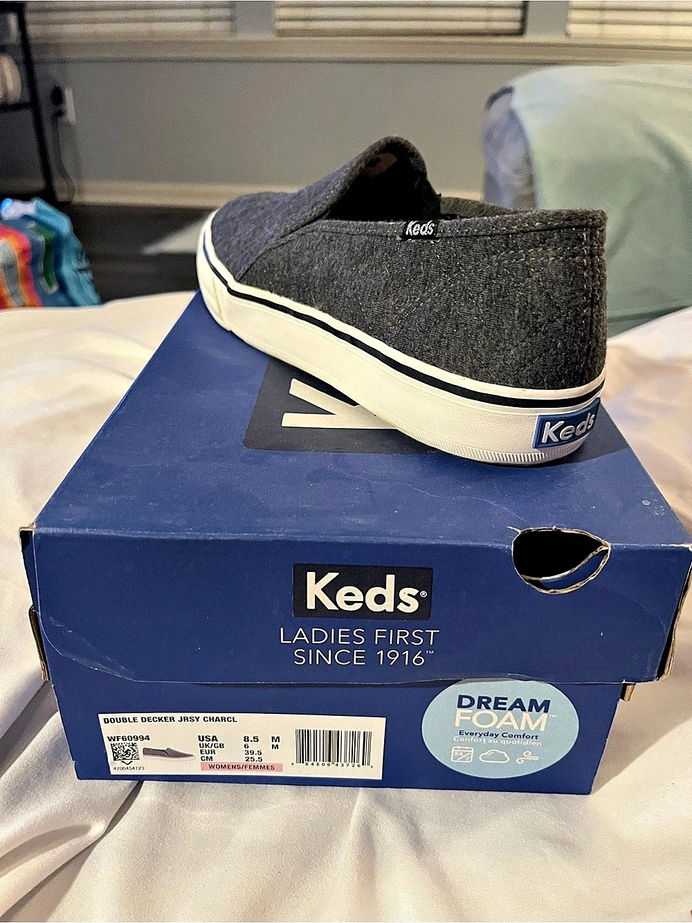 Keds Double Decker Jersey Charcoal Gray Slip-On Sneakers US 9.5